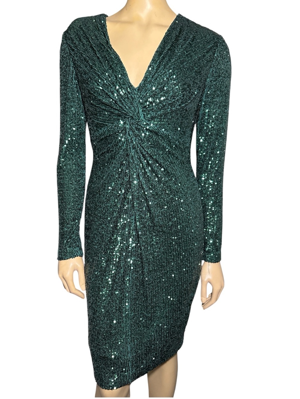 Alex Marie women’s Green Sequin Twist-Front Long Sleeve Dress size 8